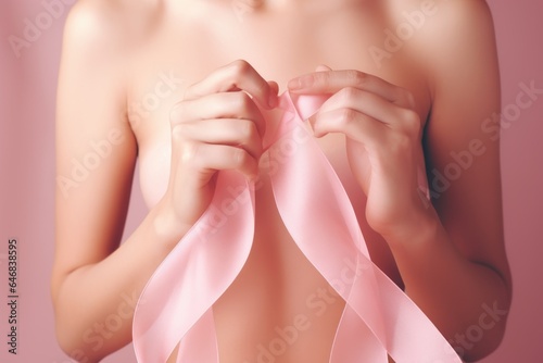 breast cancer day concept and pink ribbon. ai generated