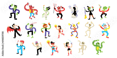 vector cartoon halloween costume characters set illustration isolated