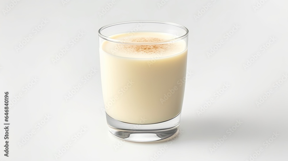 Image of homemade delicious eggnog with cinnamon in glass isolated on white backgrounds Image of homemade delicious eggnog with cinnamon in glass isolated on white backgrounds