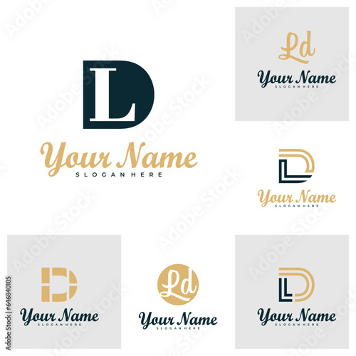 Set of Letter LD logo design vector. Luxury LD logo design template concept