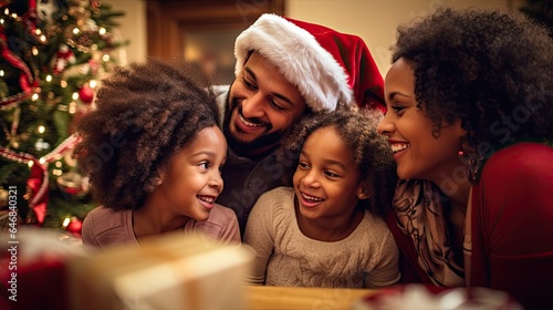 Obraz na plátně Happy family are doing communication each other during christmas holiday celebration