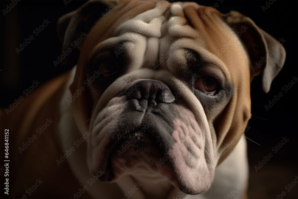 a bulldog with a sad face