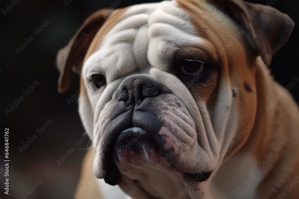a bulldog with a sad face
