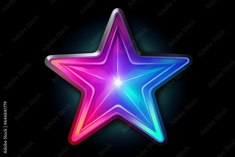 Neon bunter Stern mit Lichteffekt auf dunklem Hintergrund. Querformat. Generative Ai.