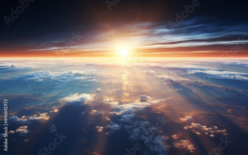Aerial shot of sun rise over earth. Golden hour concept. © AllistairBot/Peopleimages - AI