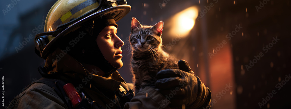 Firefighter rescues cat from burning building