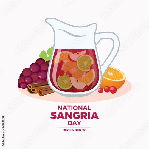 National Sangria Day vector illustration. Pitcher of red sangria with fruit and spices icon vector. Traditional spanish wine alcoholic beverage drawing. December 20 every year. Important day