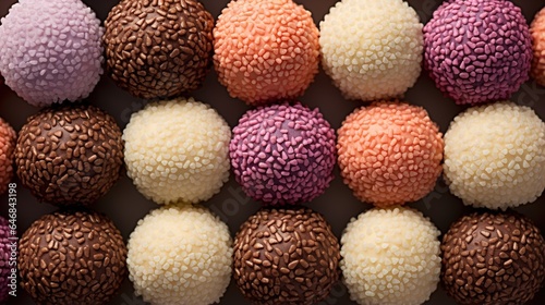 Generative AI, Chocolate candy balls, close up traditional Brazilian brigadeiro photo