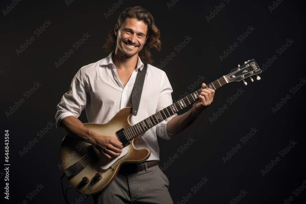 Naklejka premium Caucasian Man Musician Backdrop Scene Impressive Generative AI