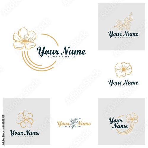 Set of Elegant Rose Flower logo design vector. Minimalist Rose Flower logo design template concept