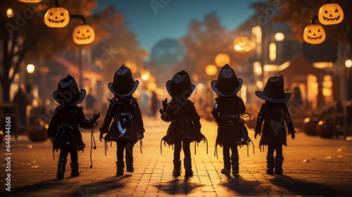 children walk around the city on Halloween