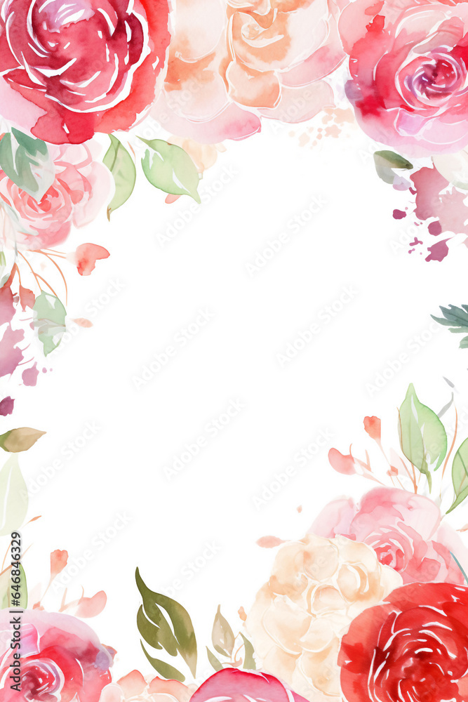 Watercolor of Rose flowers frames . Frame of social media post. Concept of flora background, celebration, party, wedding event and invitation.