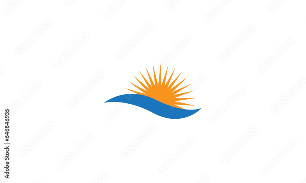 Obraz premium Simple Sun Rays Logo with blue wave logo