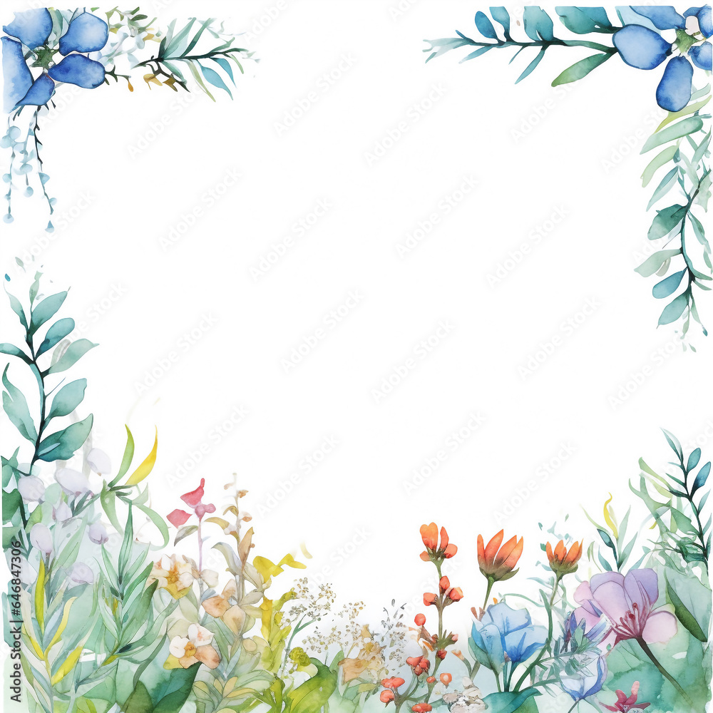 Watercolor of Wild flower frames . Frame of social media post. Concept of flora background, celebration, party, wedding event and invitation. Watercolor of Wild flower frames . Frame of social media post. Concept of flora background, celebration, party, wedding event and invitation.