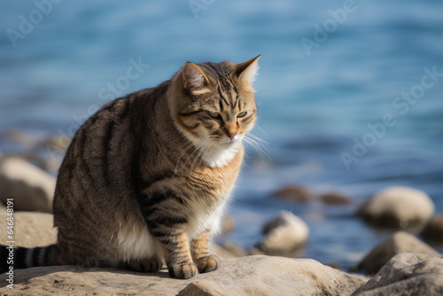 a fat cat on the beach