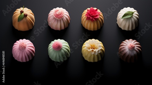 Generative AI, Japanese traditional confectionery cake wagashi, various types of sweets