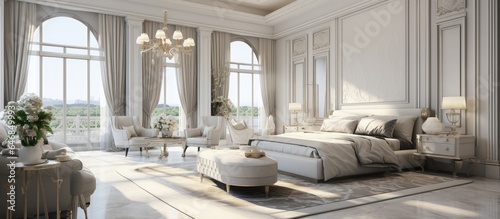 a luxurious hotel's classic bedroom design. © Vusal
