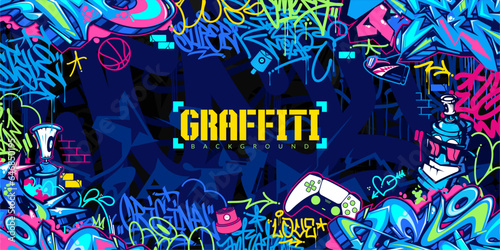 Colorful Abstract Urban Style Hiphop Graffiti Street Art Vector Illustration Background Template