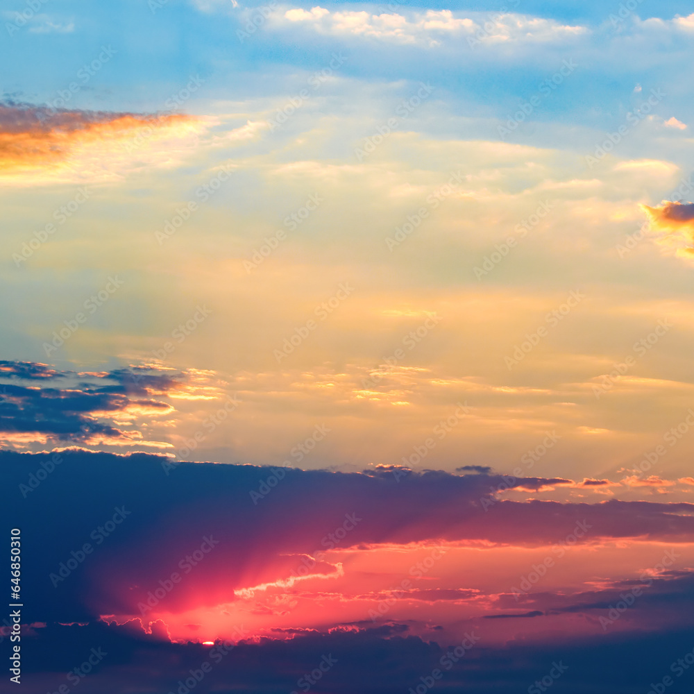 amazing sunrise or sunset sky with colorful clouds.