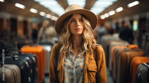 young woman walking in the train station at night, travel and lifestyle concept.