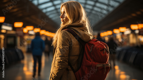 young woman walking in the train station at night, travel and lifestyle concept. © Aghavni