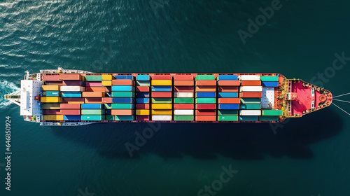 Container ship loaded carrying shipping containers in the sea