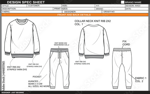 BOYS SWEATSHIRT JOGGER FRENCH TERRY SKETCH FASHION TEMPLATE TECHNICAL DRAWING ILLUSTRATION