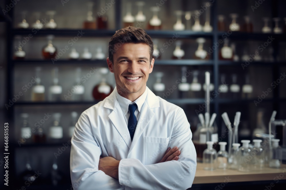 Fototapeta premium Caucasian Man Research Scientist Backdrop Scene Handsome Generative AI