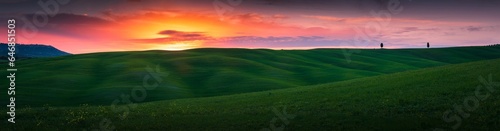 A dreamy landscape at the sunset  banner image with copyspace