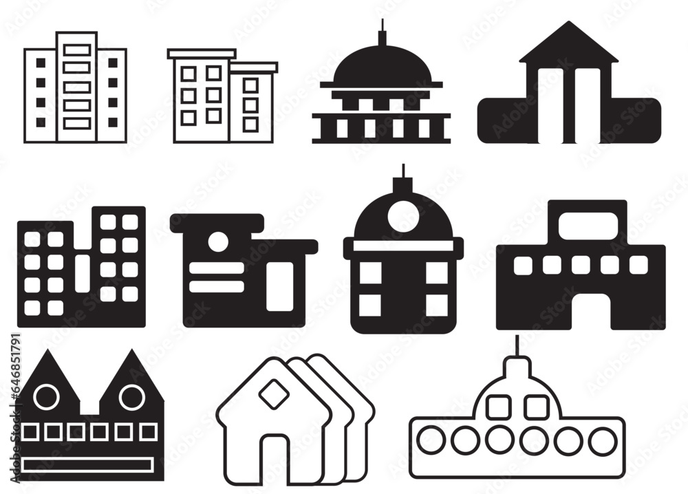 set of icons, icon apartement,school, mosque, home,bulding