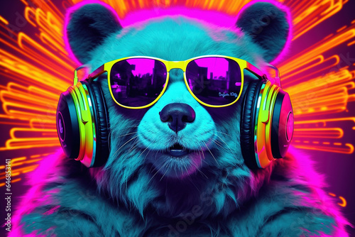 Music dj cute panda with sunglasses and headphones