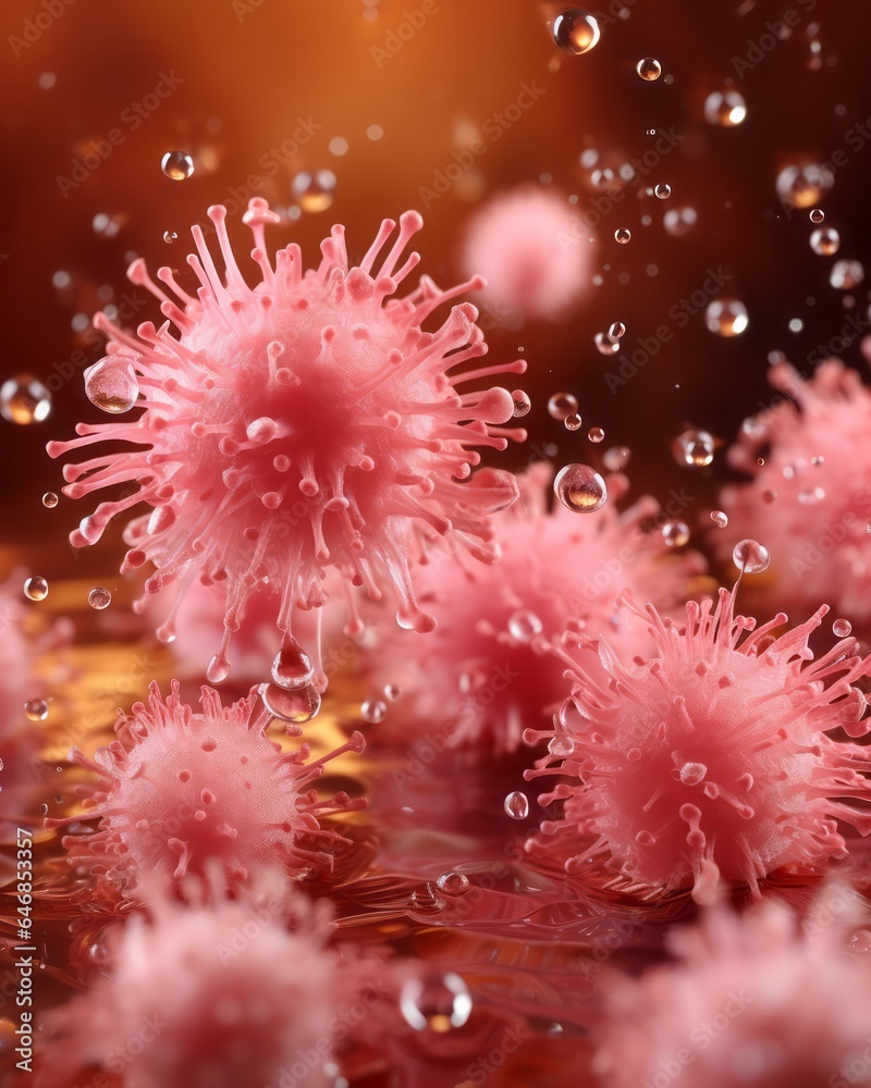 Close up virus outbreaking and Pandemic such as monkeypox virus, covid 19, dark pink background Close up virus outbreaking and Pandemic such as monkeypox virus, covid 19, dark pink background