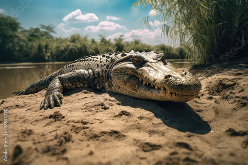 crocodile on a shore of a lake