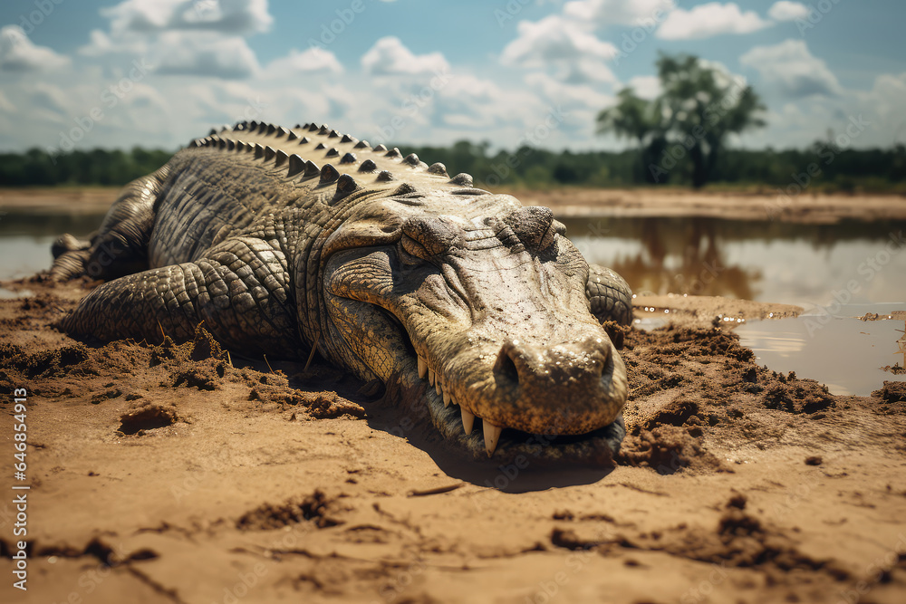 Fototapeta premium crocodile on a shore of a lake