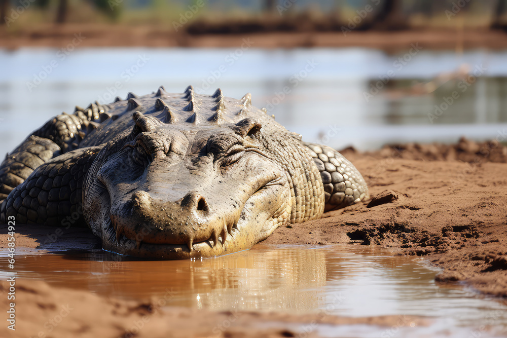Obraz premium crocodile on a shore of a lake