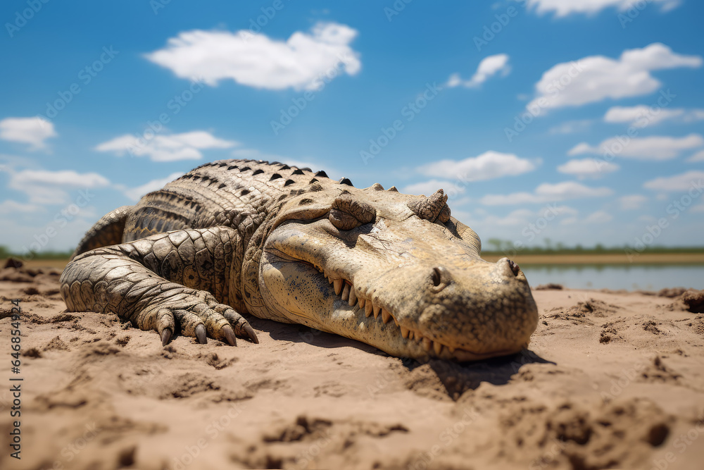 Fototapeta premium crocodile on a shore of a lake