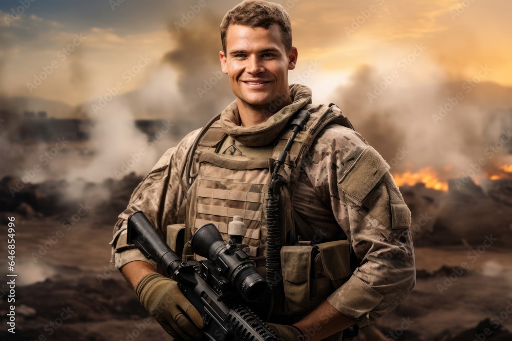 Caucasian Male Soldier Backdrop Charming Generative AI