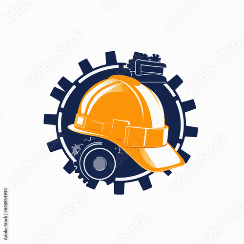 double exposure of safety helmet and gear logo