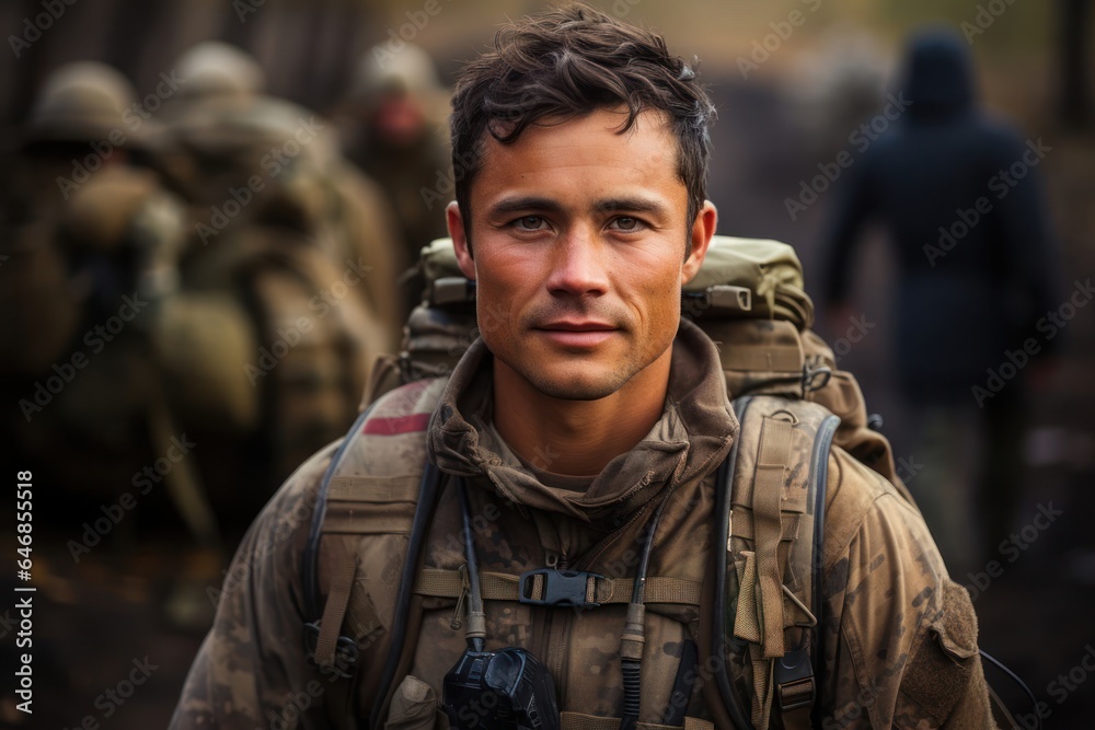 Caucasian Male Soldier Background Scene Smart Looking Generative AI