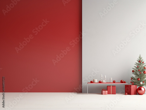 Christmas New Year red and white background Minimal style with space for text