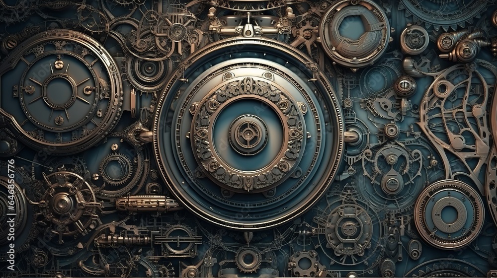 steampunk, backgrounds, industrial, vintage, retro, gears, machinery, clockwork, Victorian, technology, gears and cogs, mechanical, grunge, steam-powered, fantasy, industrial generative ai - obrazy, fototapety, plakaty 