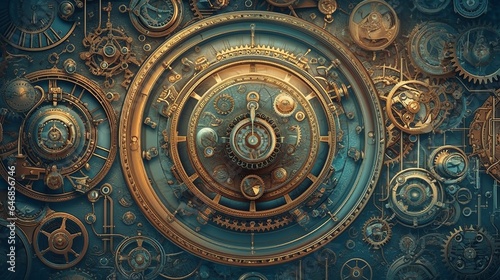 steampunk  backgrounds  industrial  vintage  retro  gears  machinery  clockwork  Victorian  technology  gears and cogs  mechanical  grunge  steam-powered  fantasy  industrial generative ai