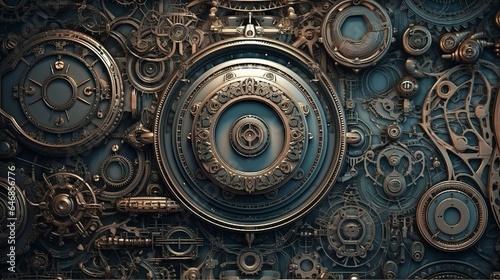 steampunk, backgrounds, industrial, vintage, retro, gears, machinery, clockwork, Victorian, technology, gears and cogs, mechanical, grunge, steam-powered, fantasy, industrial generative ai photo