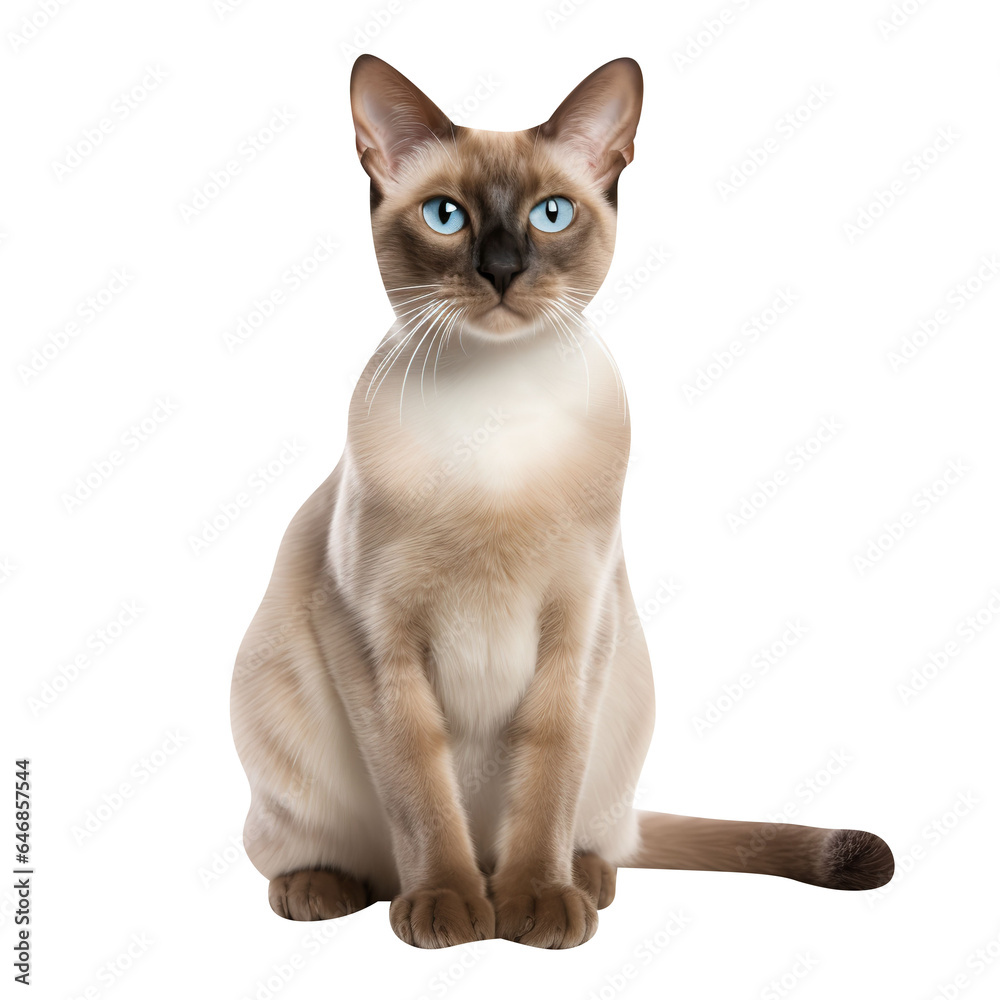 Young Burmese cat sitting isolated on a white background