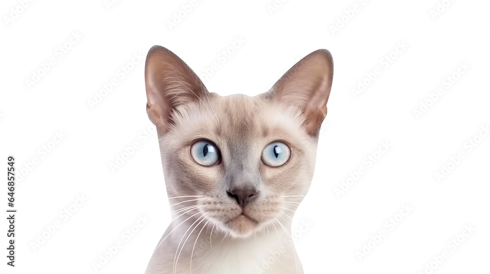 Young Burmese cat sitting isolated on a white background