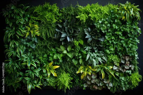 living wall tropical green plants background. Vertical garden