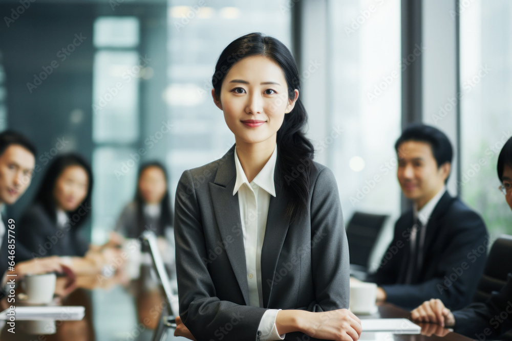 Asian chief manager leading a diverse boardroom meeting in office Asian chief manager leading a diverse boardroom meeting in office