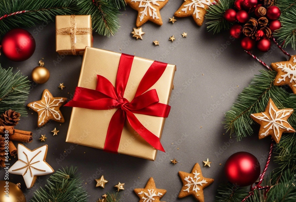 AI generated illustration of a festive display of Christmas decorations and presents AI generated illustration of a festive display of Christmas decorations and presents