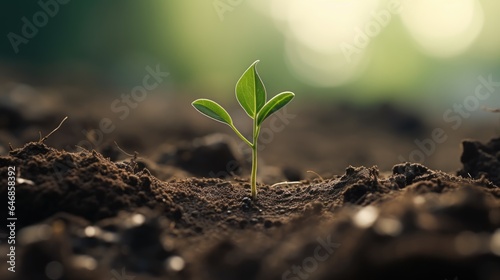 The seedling are growing from the rich soil, ecology concept.