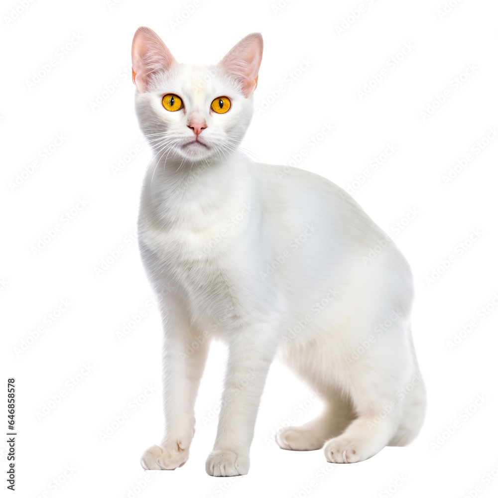 Portrait of Oriental Shorthair cat, 3 years old, sitting in front of white background
